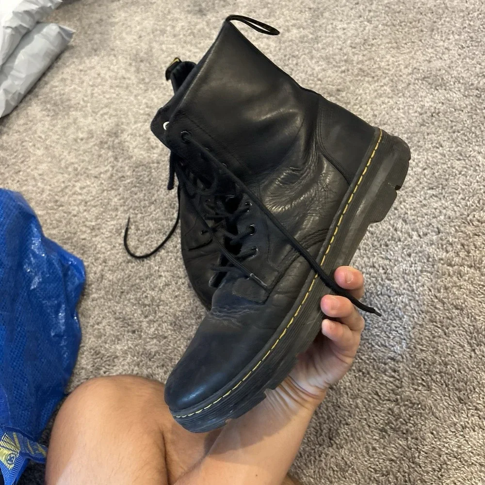 Dr. Martens Combs Leather Black Combat Boots Mens Sz 13 AW004 Air Wair Lace Up